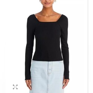 Madewell Square Neck Ribbed Knit Long Sleeve Black Bodycon Top Size XS